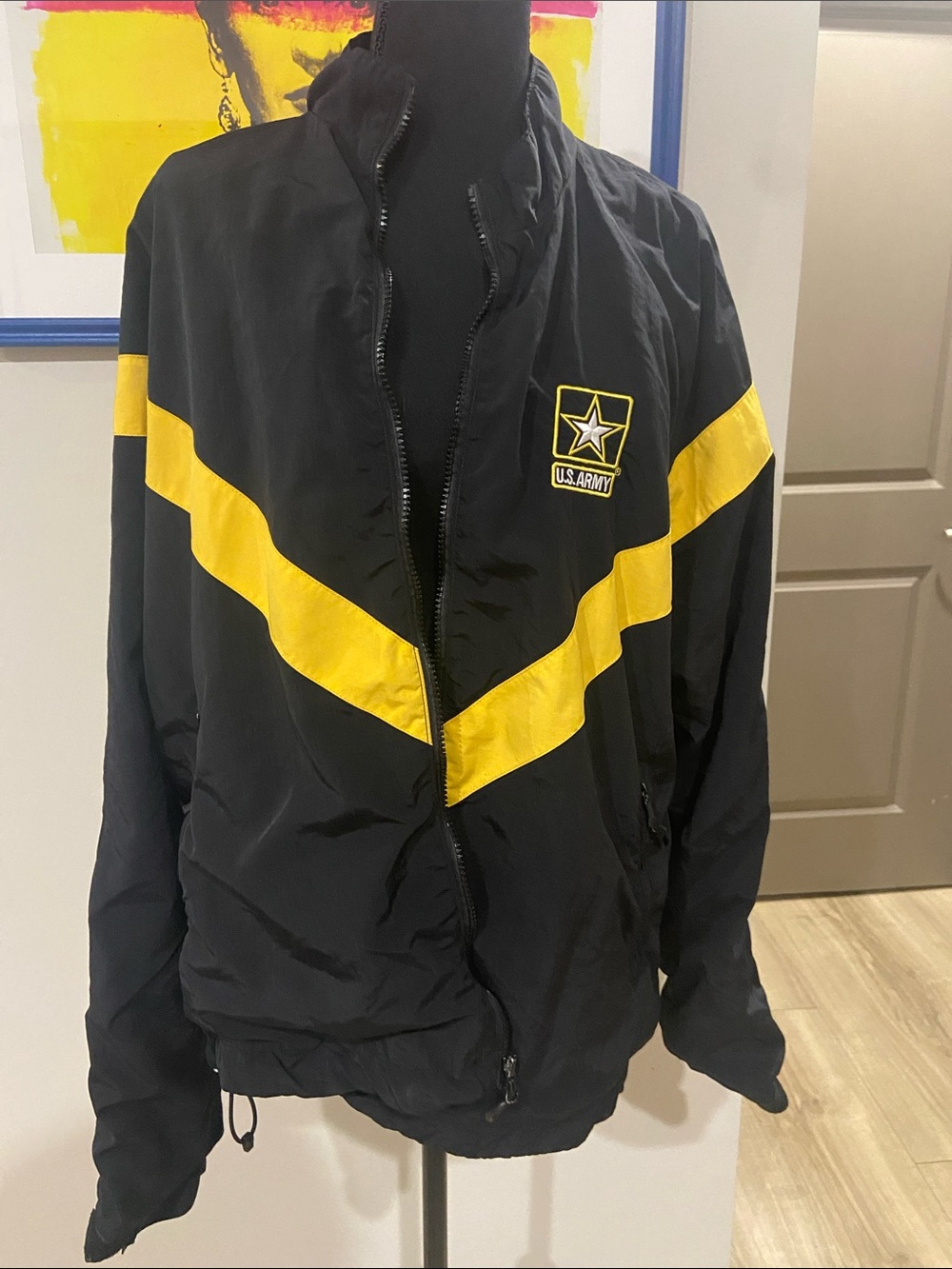 U.S. Army Black Windbreaker with Yellow Chevron Stripes